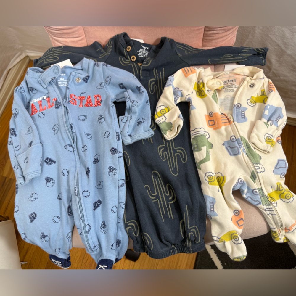 3 sets of Carter's Footed One-Piece Pajama and Preemie Dress